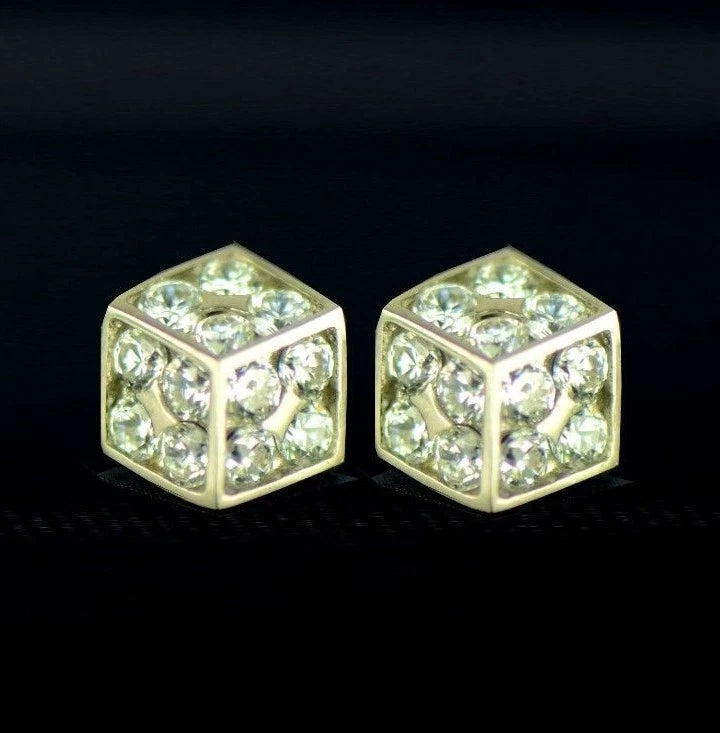14K Yellow or White Gold Dice Stud Earrings Screw Back