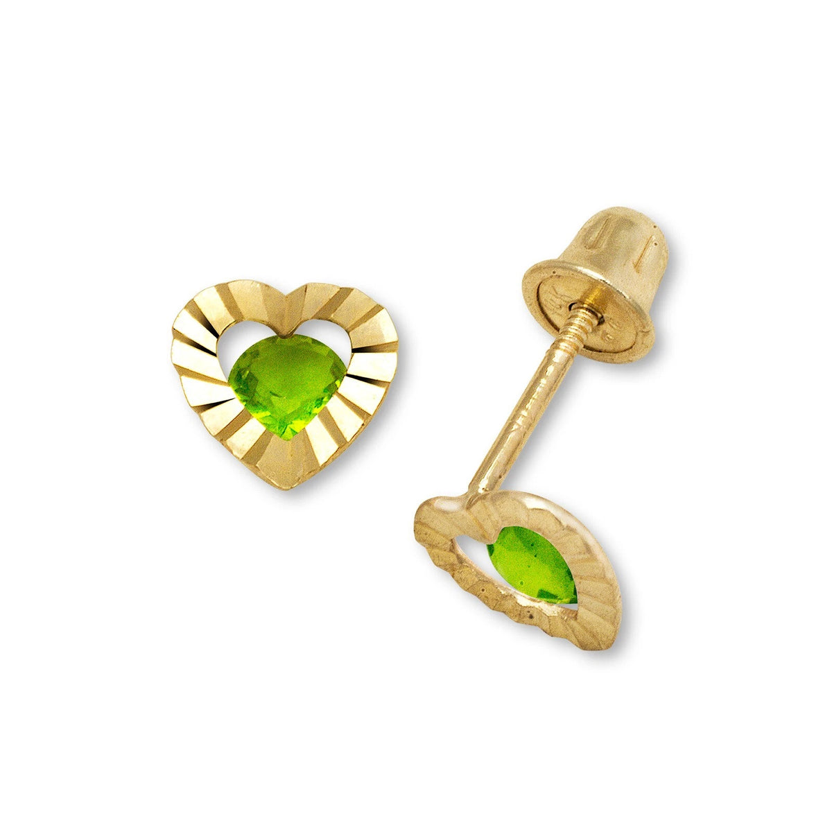 14K Yellow Gold Heart Shape Screw Back Stud Earrings for Girls