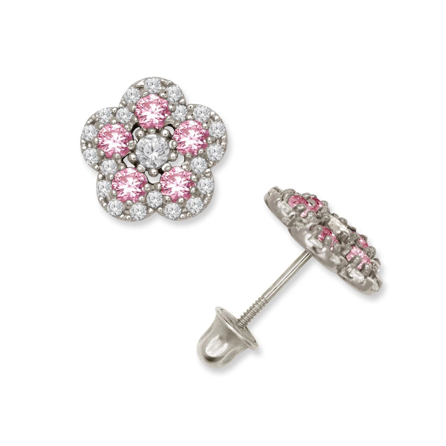 14K Yellow & White Gold Elegant Flower Earrings for Girls