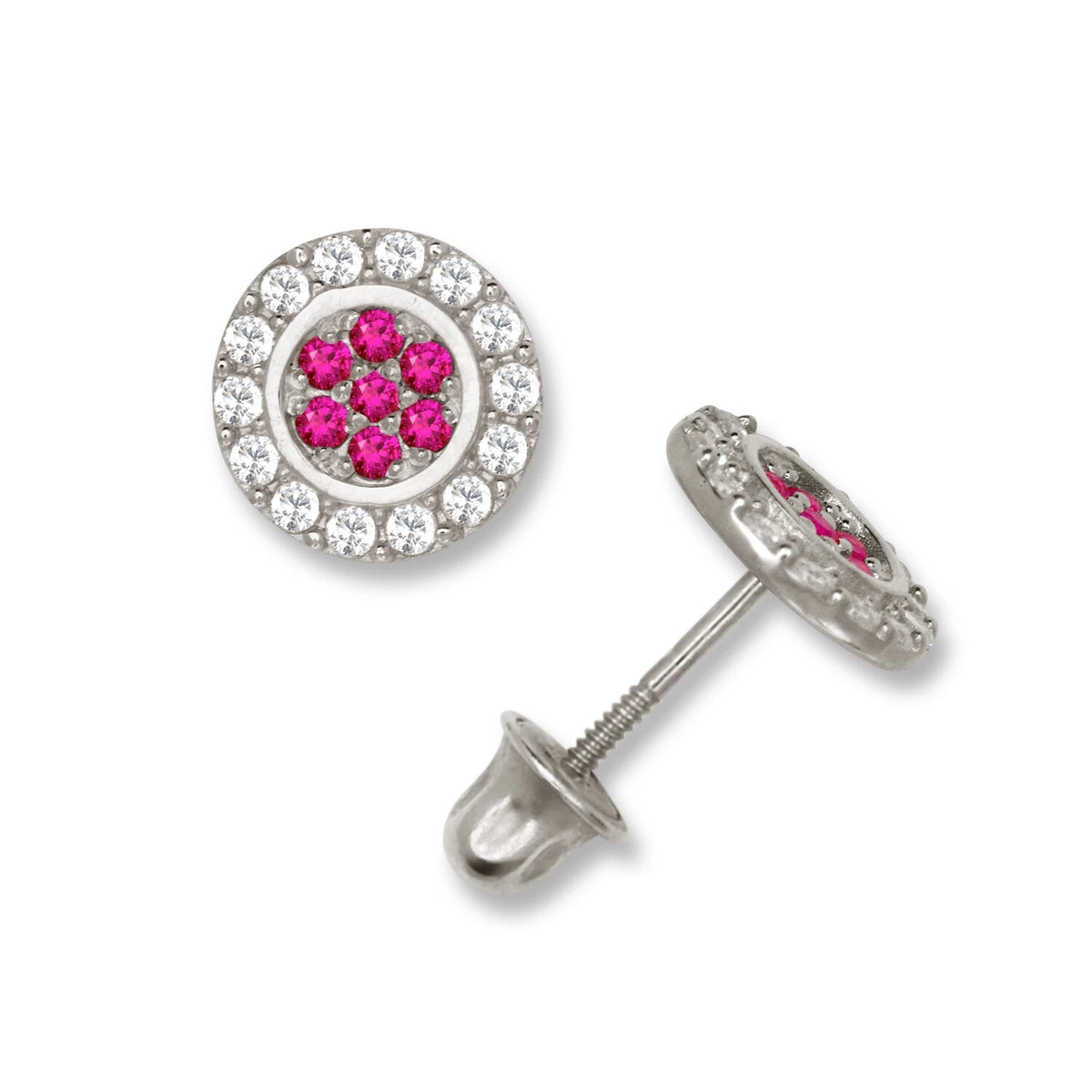 14K Yellow & White Gold Round Shaped Beutiful Screw Back Stud Earrings for Women