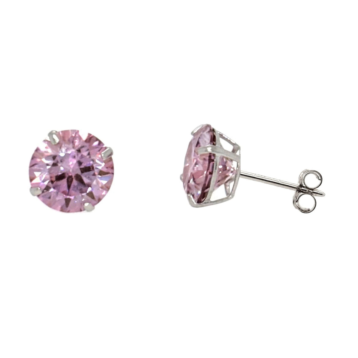 14K Gold GRA Certified D-VVS1 Round Pink Moissanite PushBack Studs Earrings