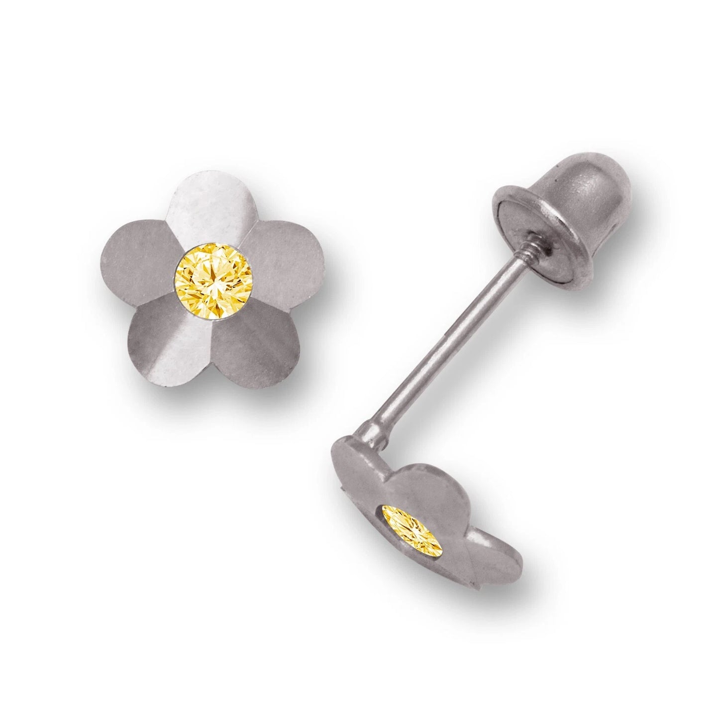 14K Yellow & White Gold Flower Screw Back Stud Earrings for Baby Girl