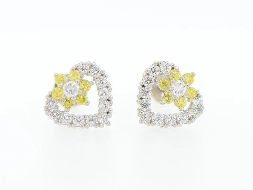 14K White Gold Heart Shape CZ Stud Earrings