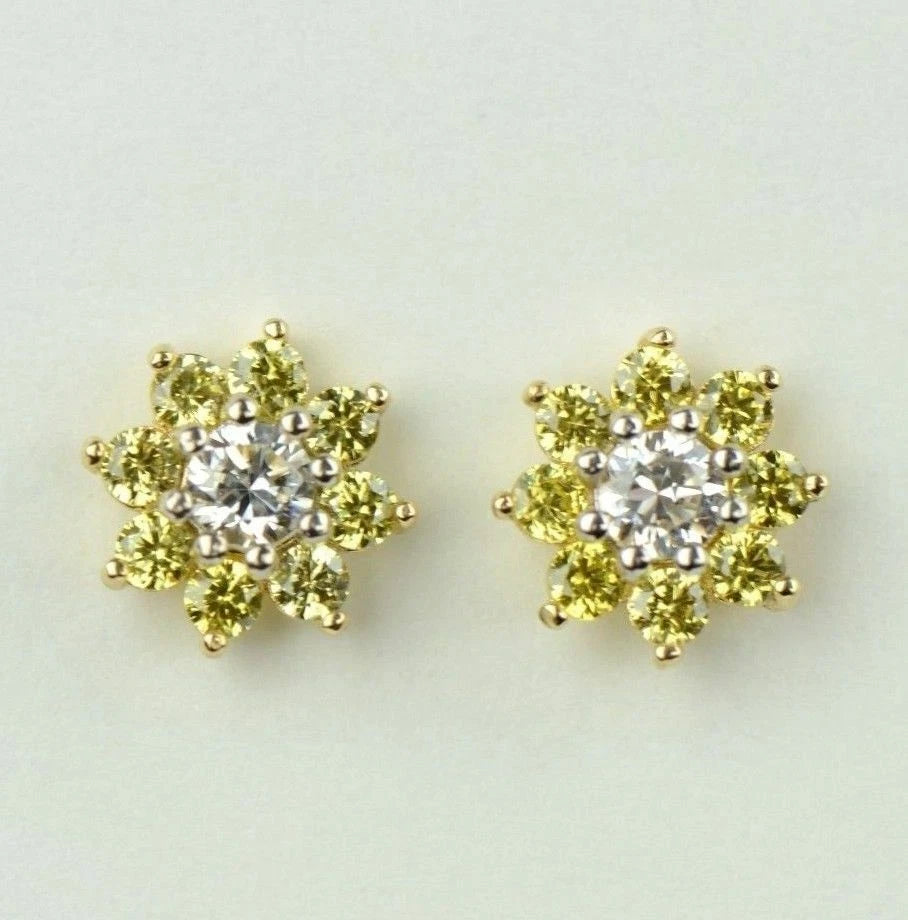 14k Yellow Gold Flower Stud Earrings with  Birthstone Screw Back
