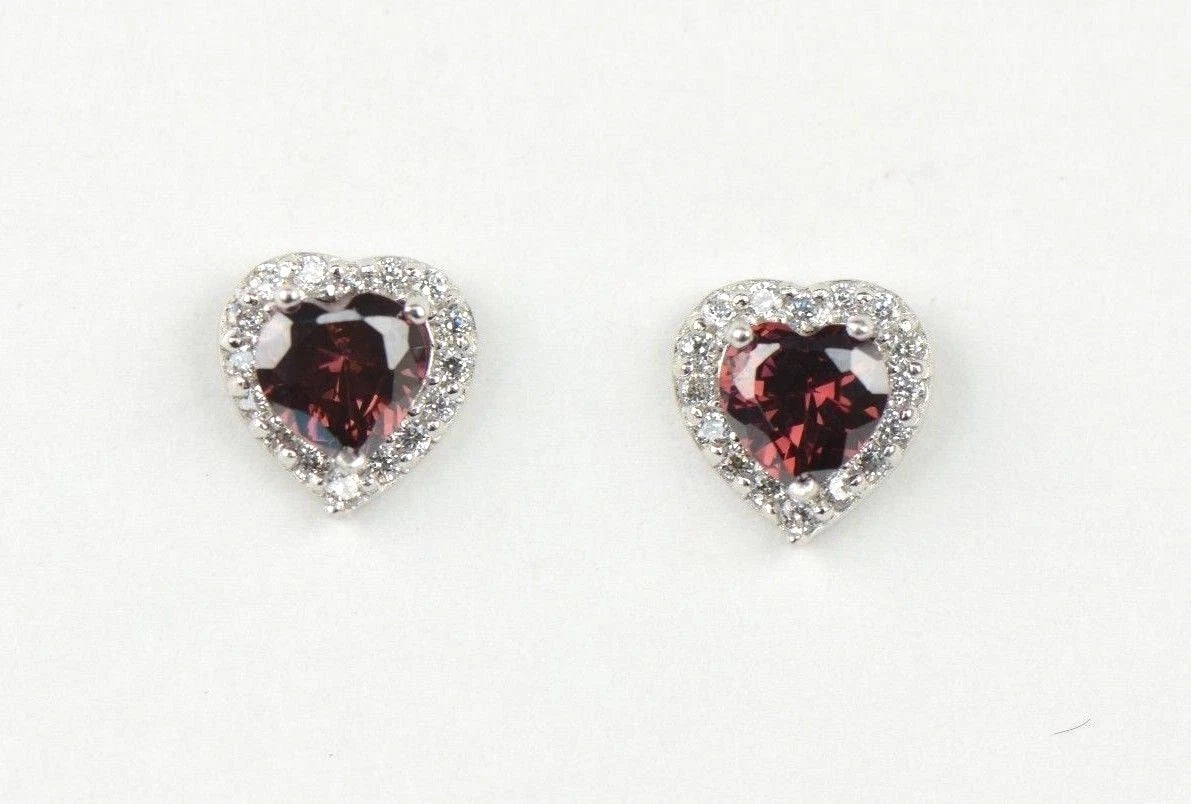14k Solid White Gold Halo Heart Stud Earrings