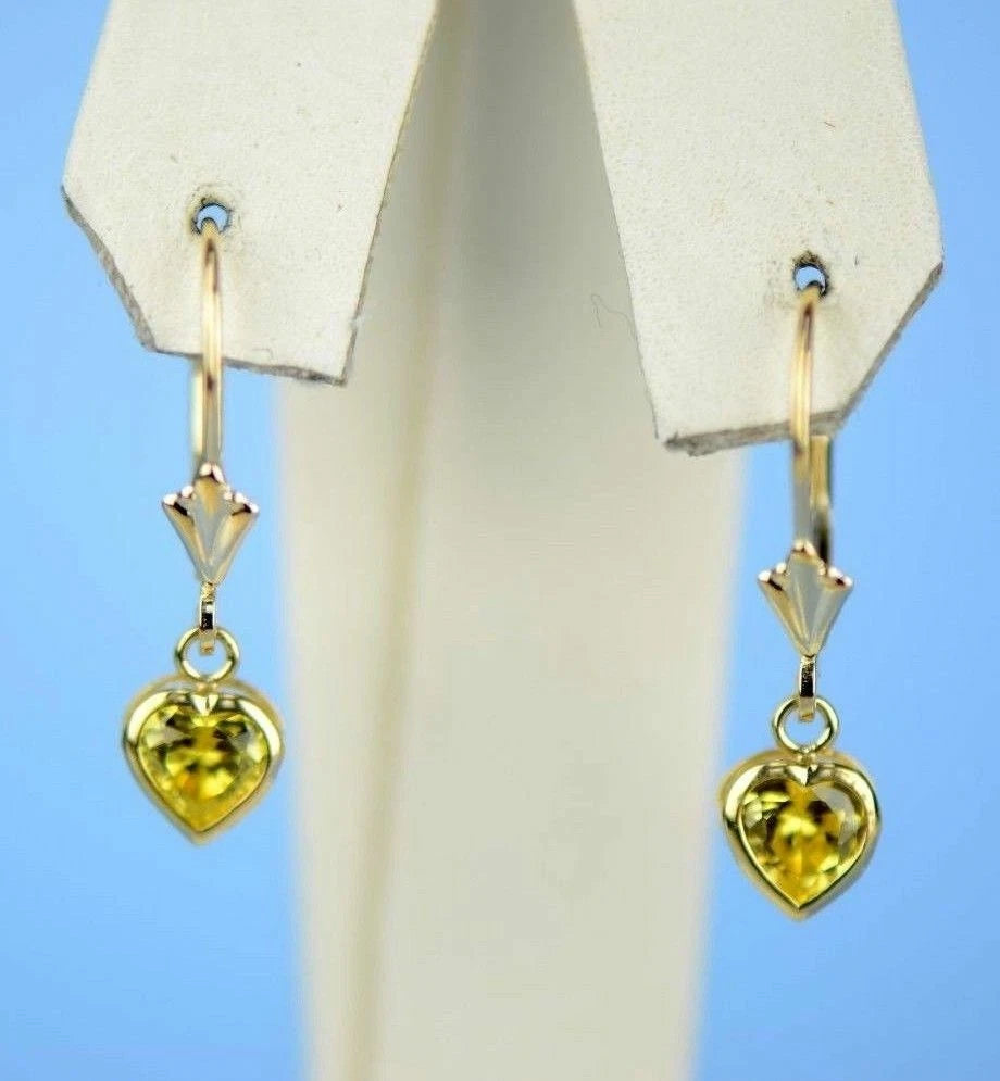 14k White Gold Dangle Bezel Heart CZ Leverback Pierced Earrings Birthstone 5x5MM