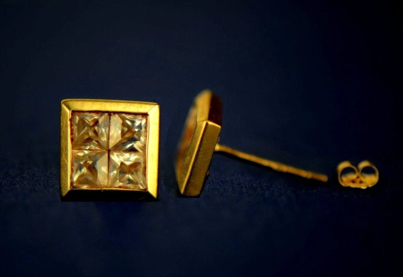 14K Yellow or White Gold Fancy Square CZ Stud Earring