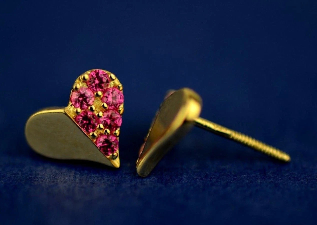 14K Yellow & White Gold Beautiful Heart Shape CZ Stud Earrings for Women