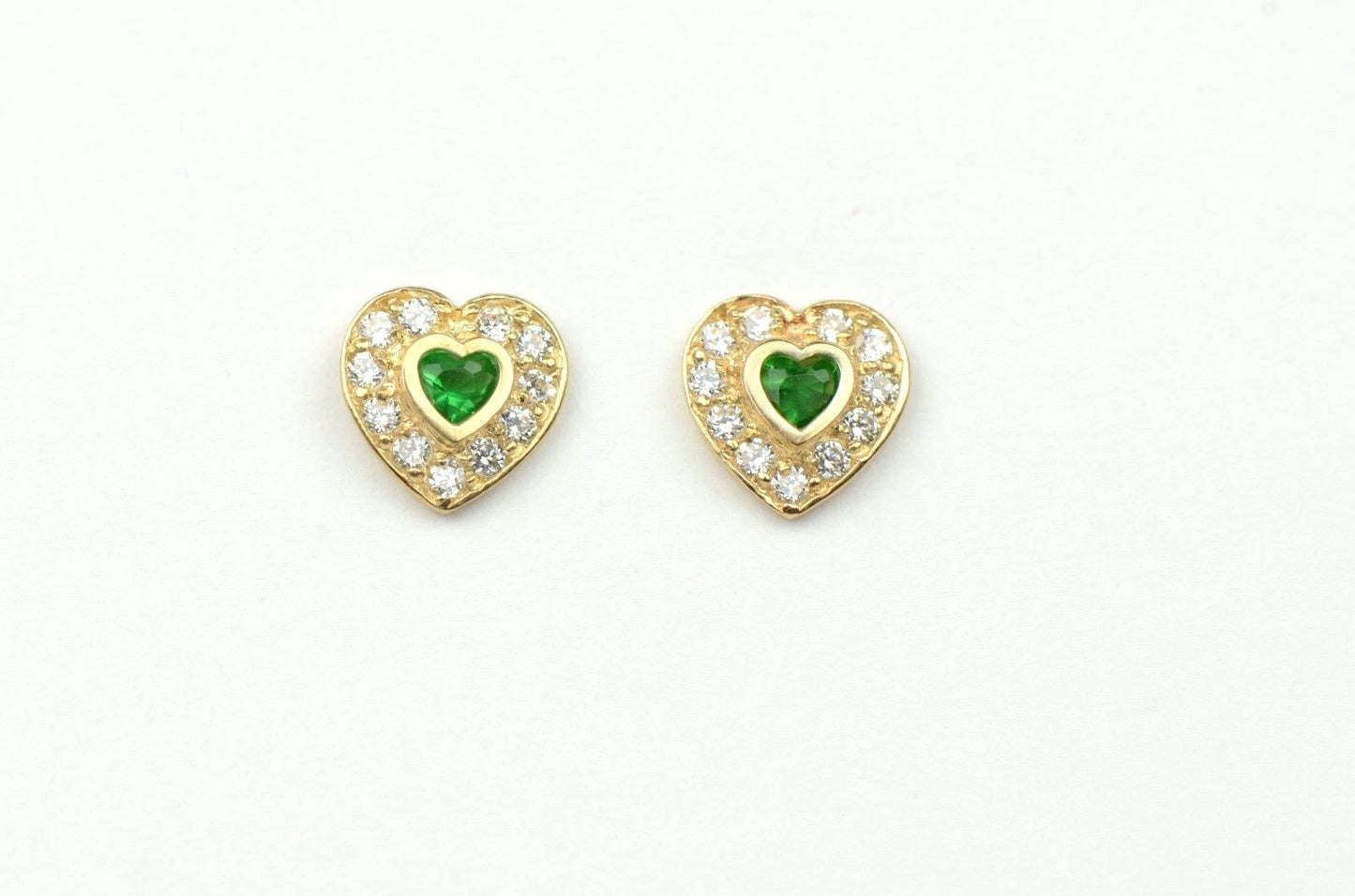 14K Yellow Gold Birthstone Heart with CZ Stud Earrings Screw Back