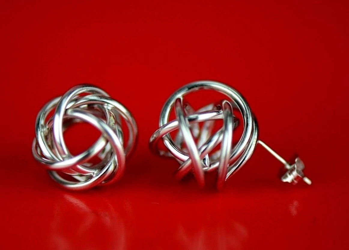 14K Yellow and White Gold Polished Love Knot Stud Earrings