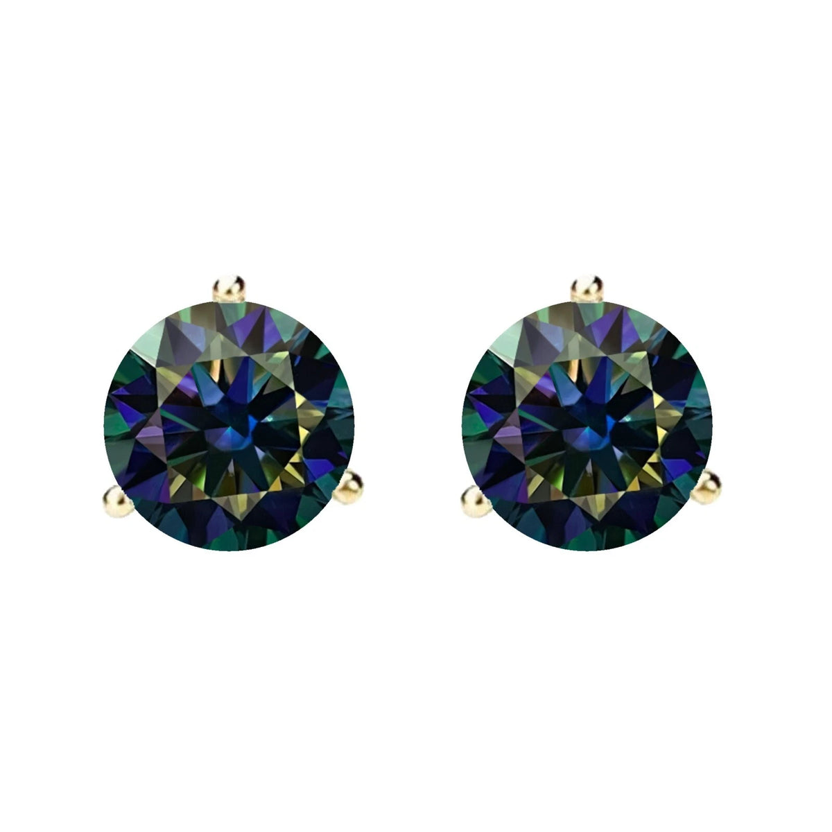 14KGold GRACertifiedD-VVS1 Rainbow Blue Moissanite Push Back Stud Earrings