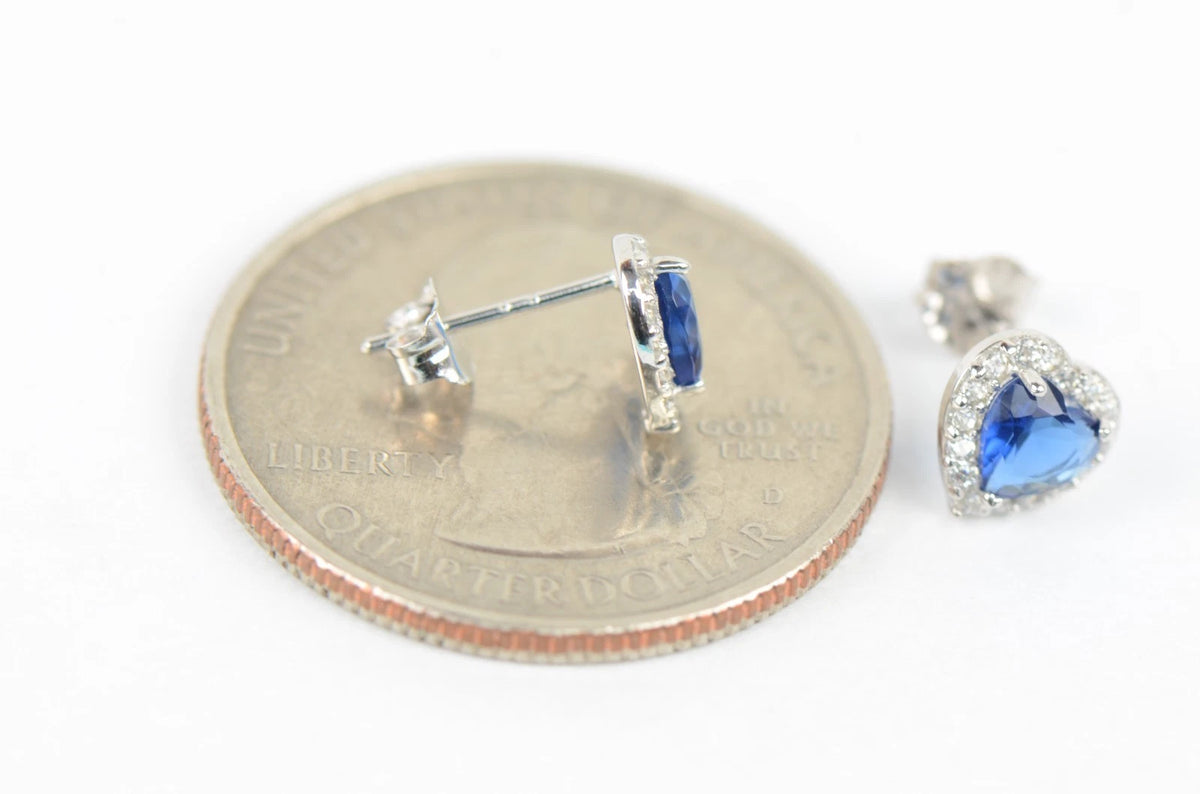 14k Solid White Gold Halo Heart Stud Earrings