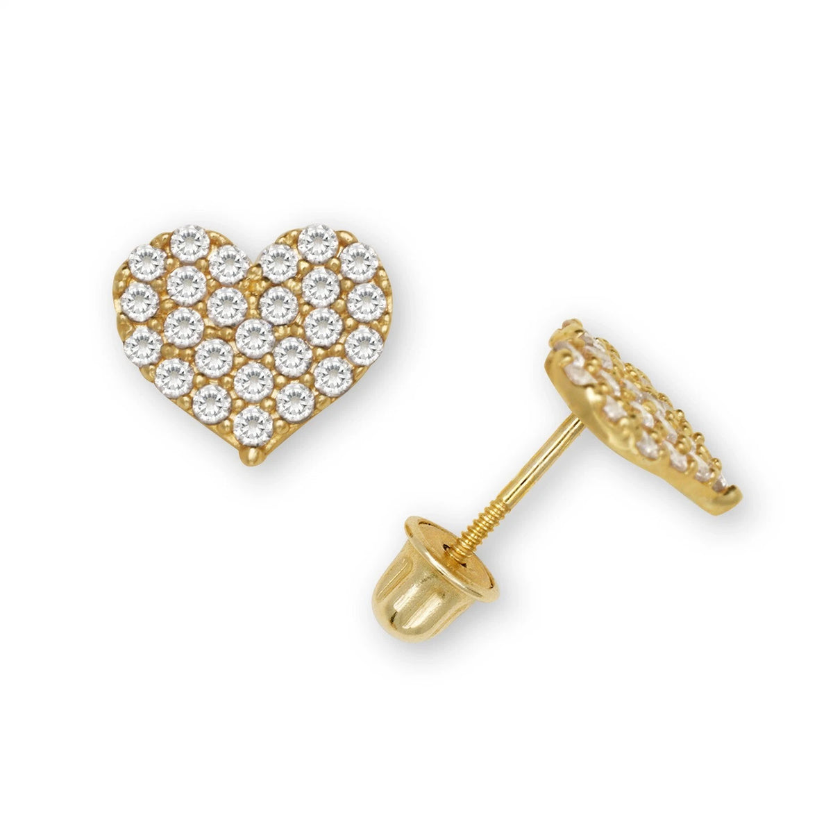 14K Yellow & White Gold Beautiful CZ Heart Shaped Stud Earrings