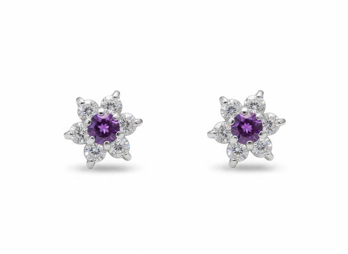 14k White Gold Beautiful Flower Shaped Stud Earrings for Women