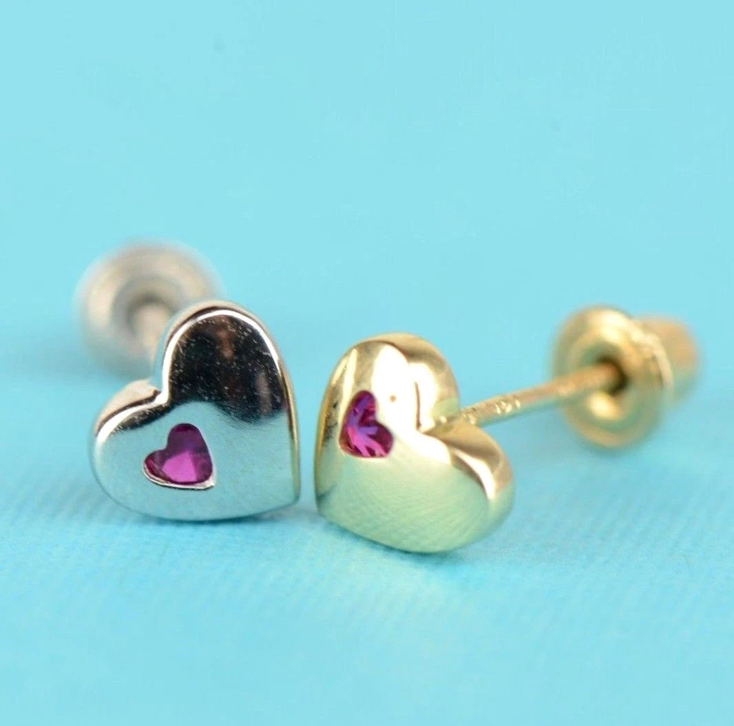 14K White or Yellow Gold Heart One Side Stone Shape CZ Stud Earrings