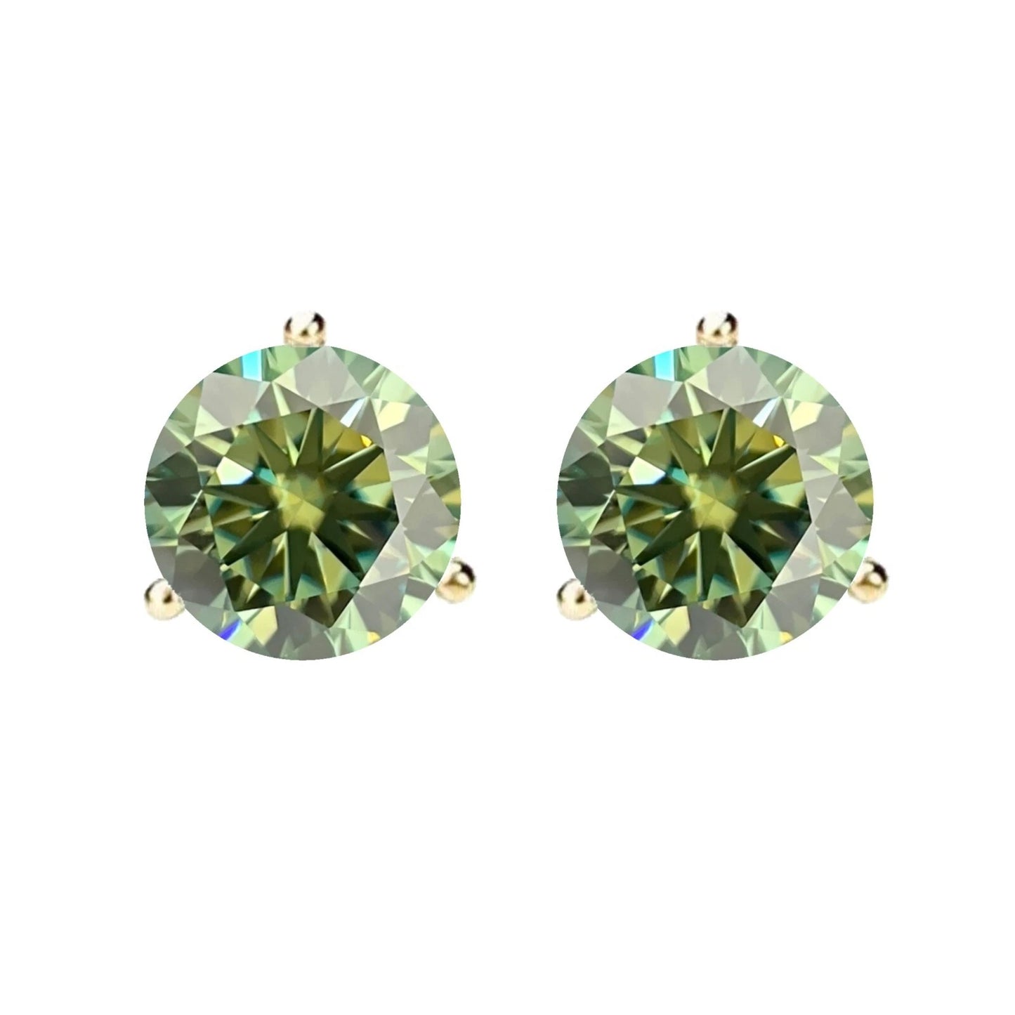 14KGold GRACertifiedD-VVS1 Green Moissanite Martini Push Back Stud Earrings