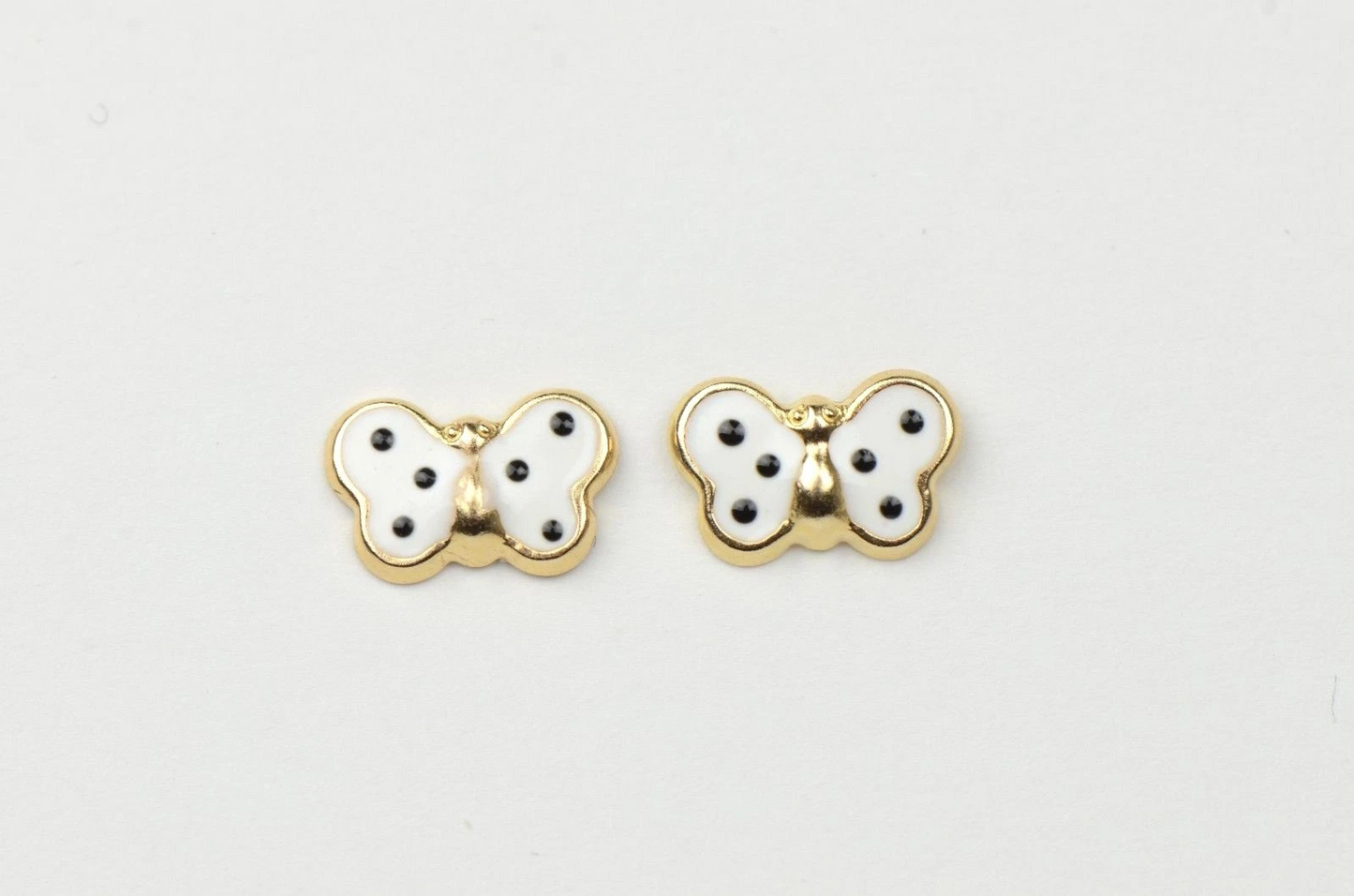 14k Yellow Gold Butterfly Enamel Baby earrings with Screw Back