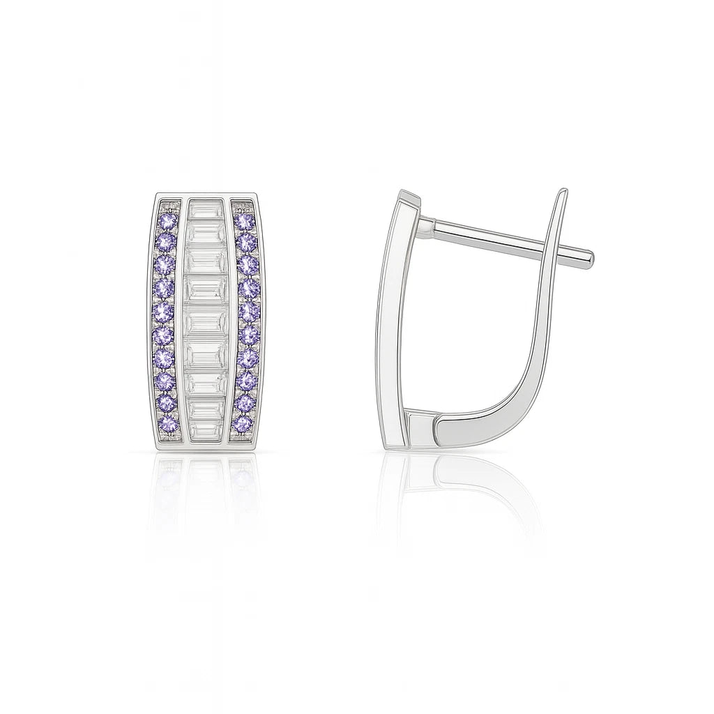 14k White Gold CZ Beautiful Leverback Earrings for Women