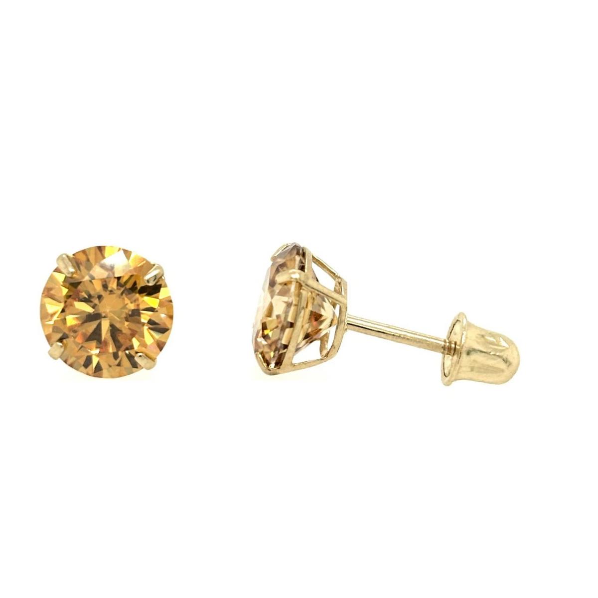 14K Gold Certified GRA D-VVS1 Round Champagne Moissanite Screw Back Studs Earrings