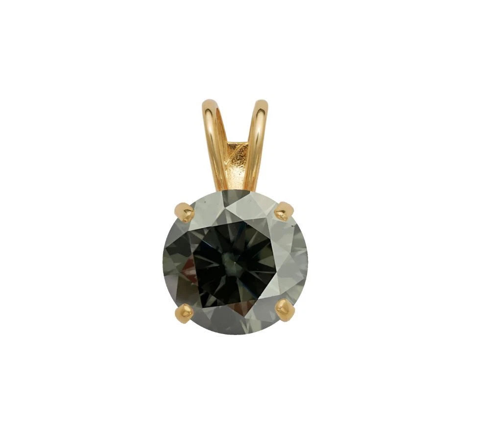 14K Gold GRA Certified D-VVS1 Round Grey Moissanite Pendant
