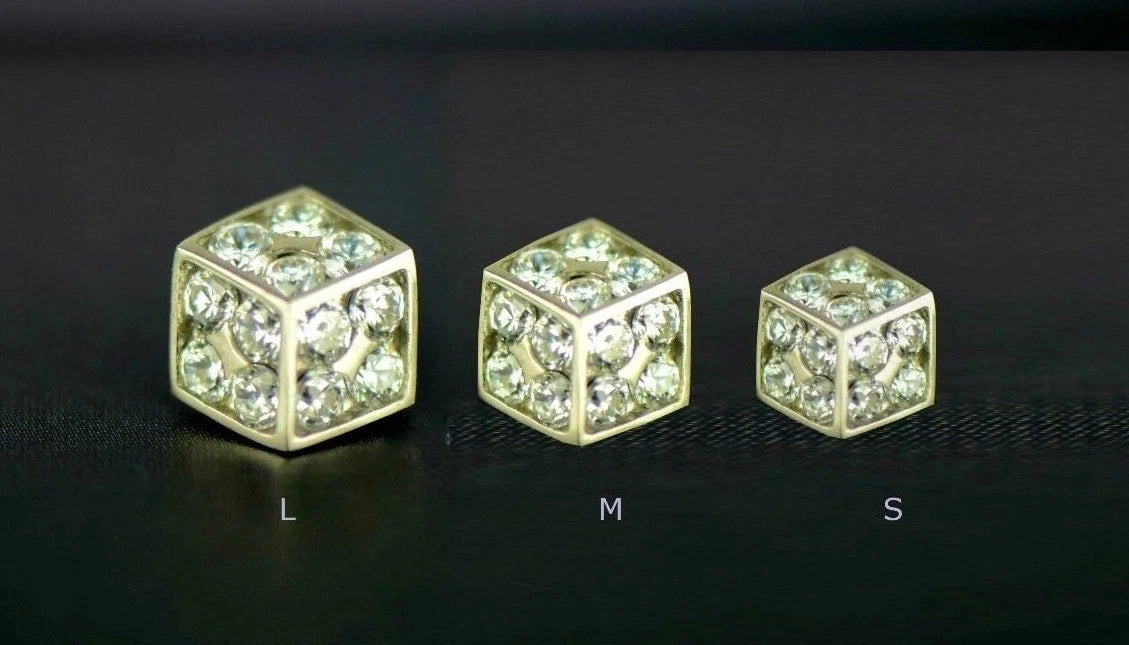 14K Yellow or White Gold Dice Stud Earrings Screw Back
