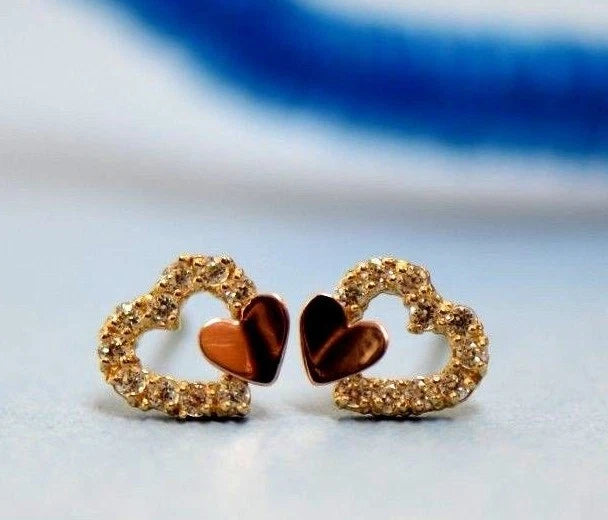 14K White or Yellow Gold Double Heart Shape CZ Stud Earrings