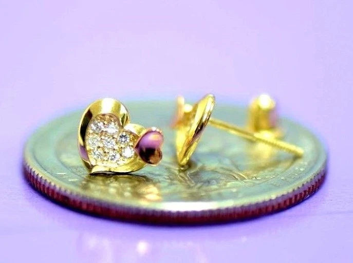 14K White Yellow Gold Heart Shape Cubic Zirconia Stud Earrings