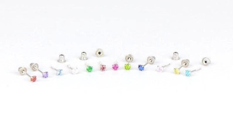 14K Solid White Gold 2.5mm Round Birthstone Stud Earrings with Screw Back