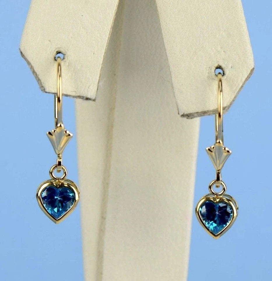 14k White Gold Dangle Bezel Heart CZ Leverback Pierced Earrings Birthstone 5x5MM