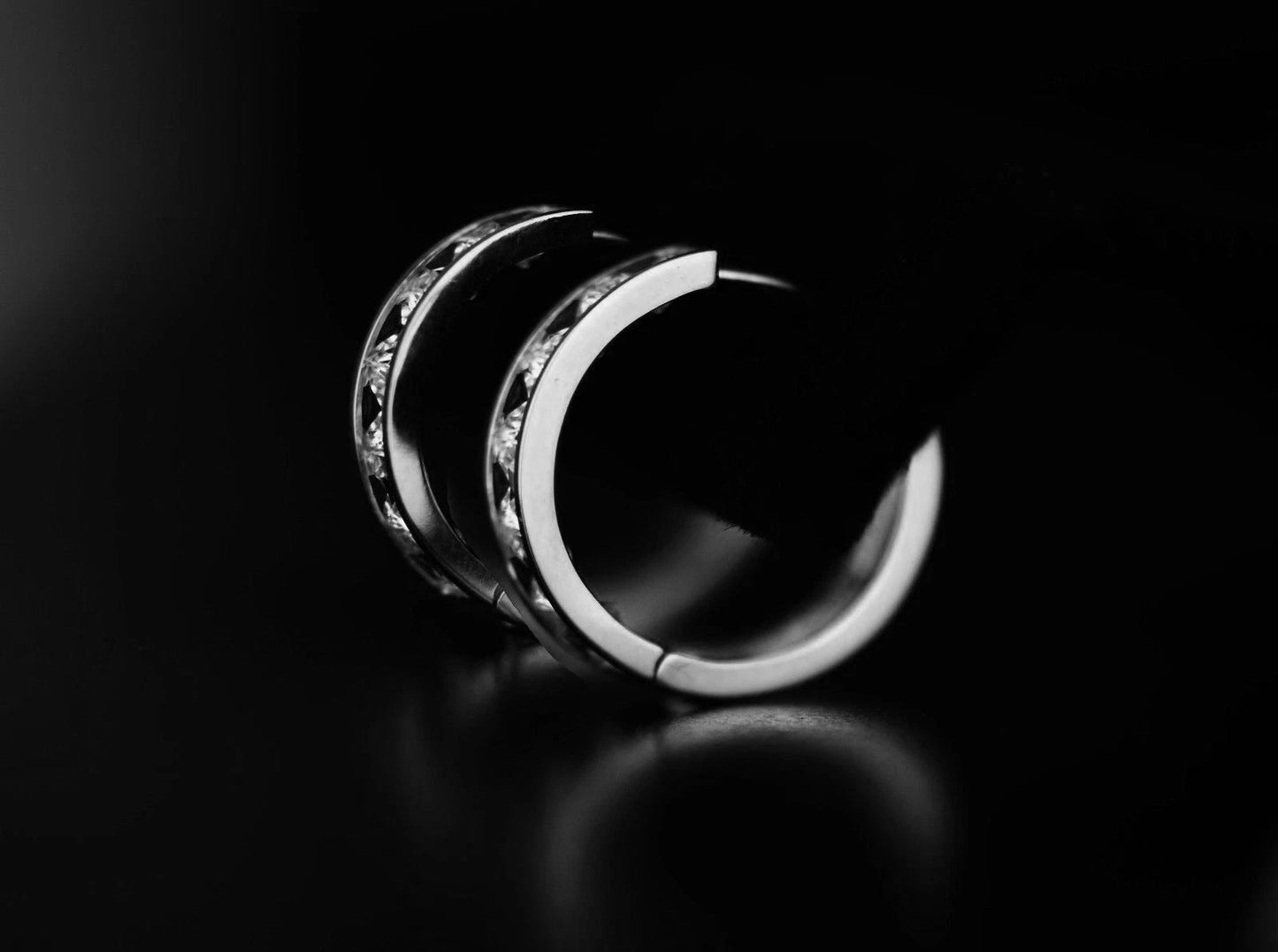 14K White Gold Princess Cut Huggie Hoop Earrings