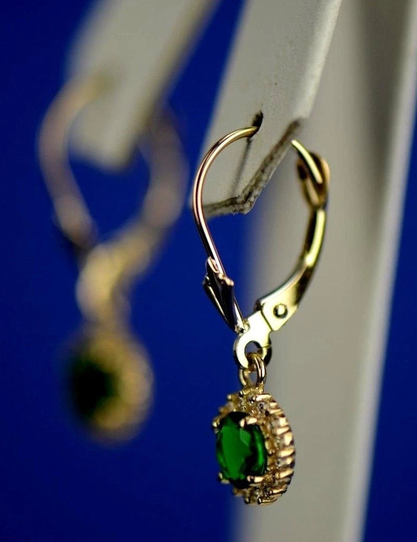 14k Yellow Gold Halo Dangle Round Leverback Pierced Earrings Birthstone
