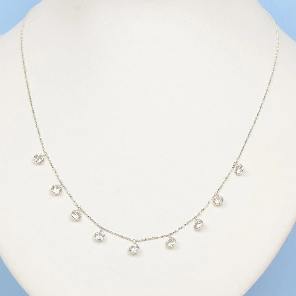 14k White Gold Round Cubic Zirconis 4mm CZ by the yard 18" Cleopatra Necklace