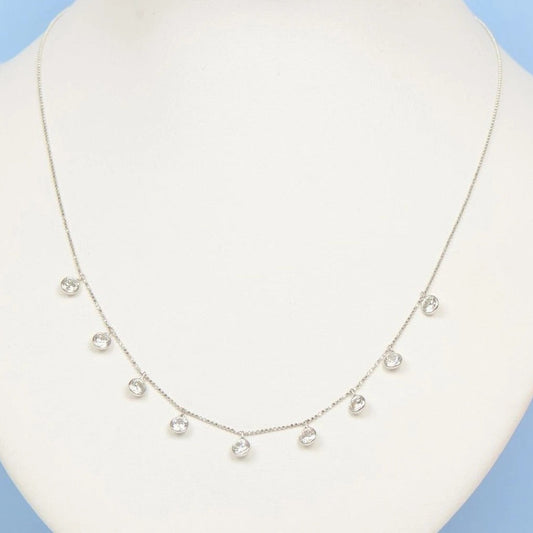 14k White Gold Round Cubic Zirconis 4mm CZ by the yard 18" Cleopatra Necklace