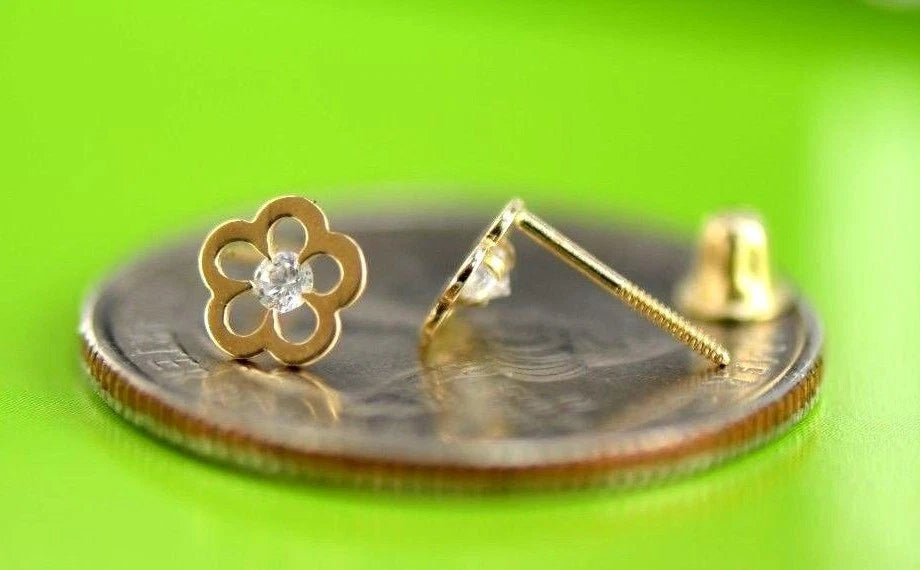 14k Yellow White Gold FlowerCZ Stud Earrings
