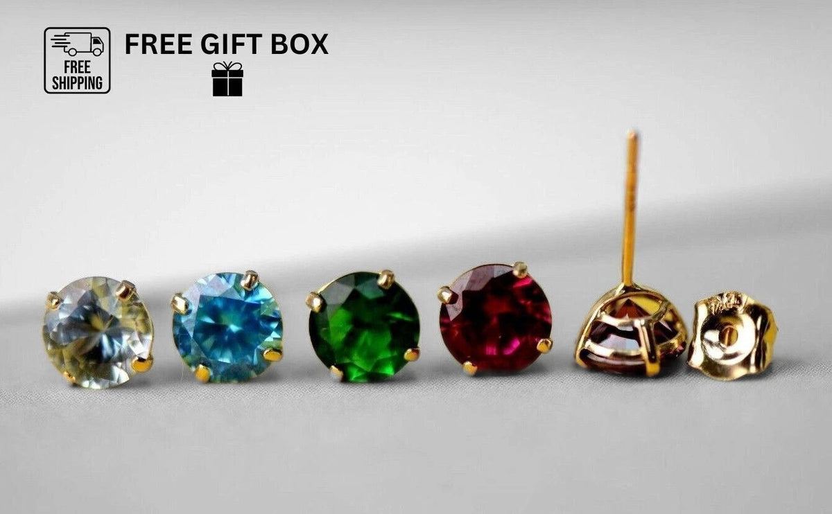 14K Yellow Gold Beautiful 5mm Round Birthstone Stud Push Back Earrings for Women