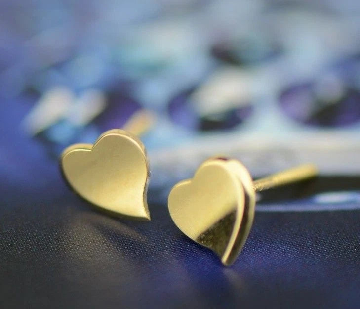 14K Solid White Yellow Gold Heart Shape Stud Earrings