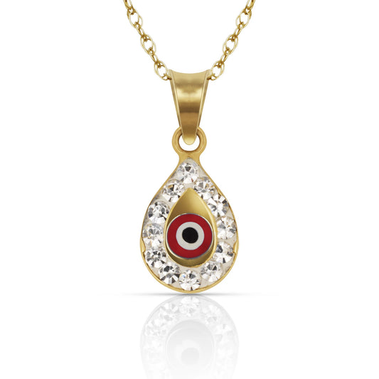 14k Yellow or White Gold CZ Pear Shape Evil Eye Pendants