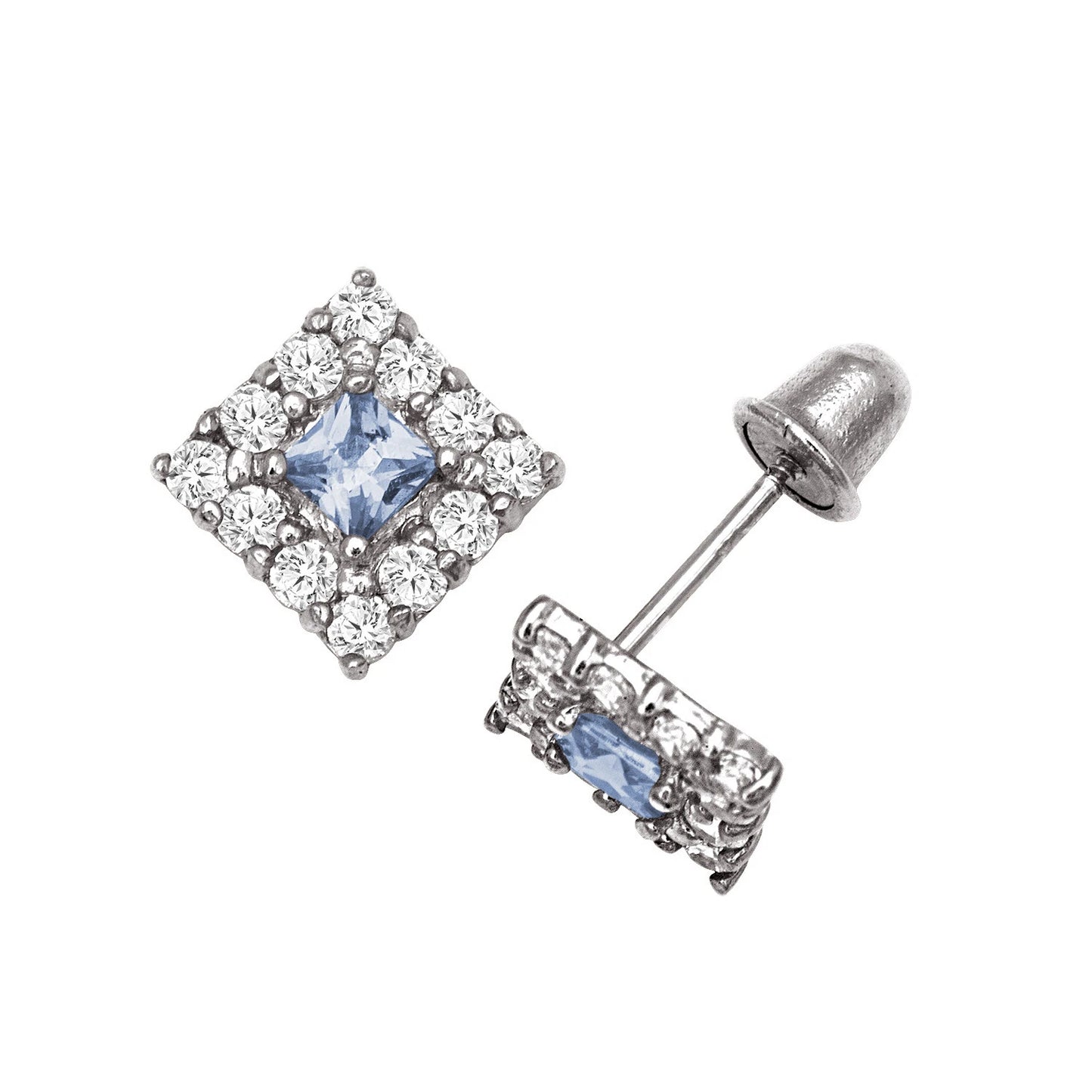 14k Yellow & White Gold CZ Birthstone Stud Screw Back Earrings for Women