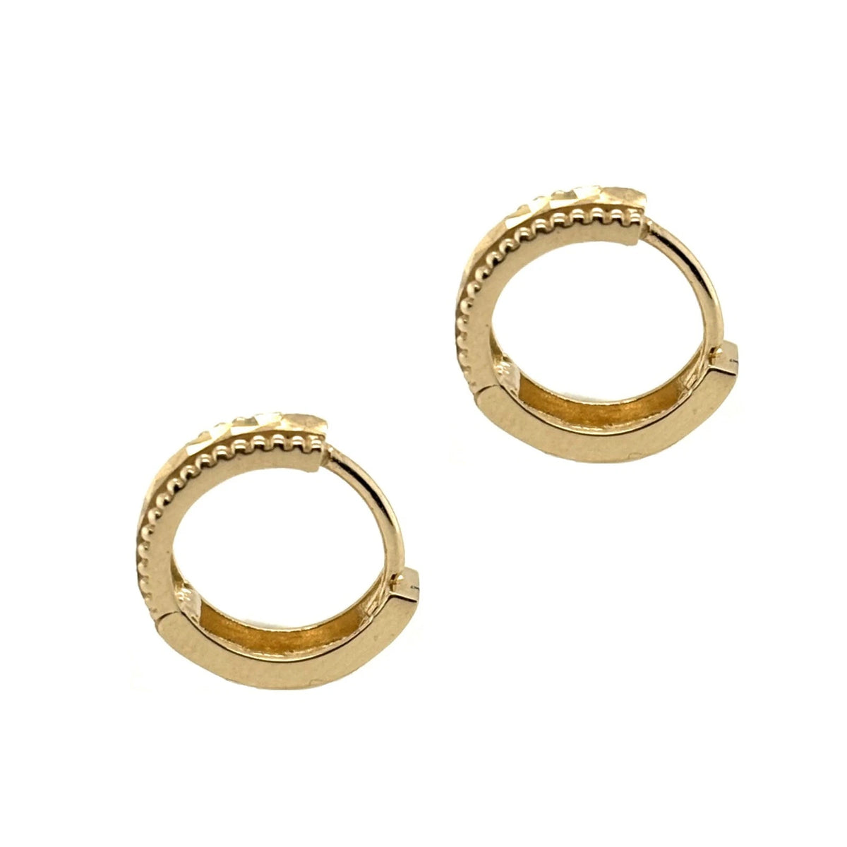 14k Yellow and White Gold CZ Cut Huggie Hoop Earrings