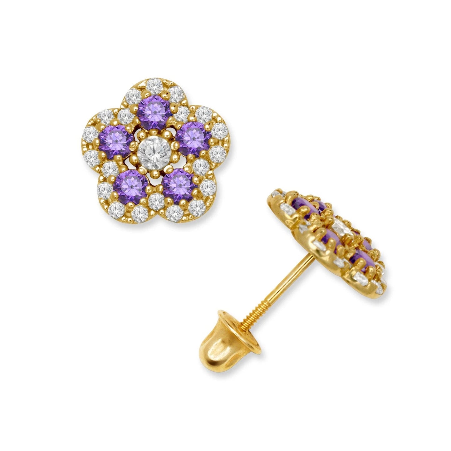14K Yellow & White Gold Elegant Flower Earrings for Girls