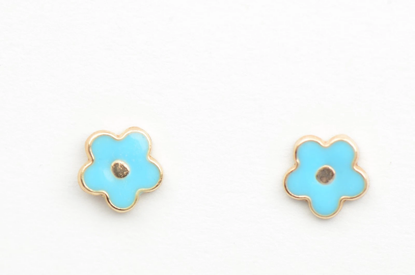 14k Yellow Gold Enamel Flower Screw Back Baby earrings