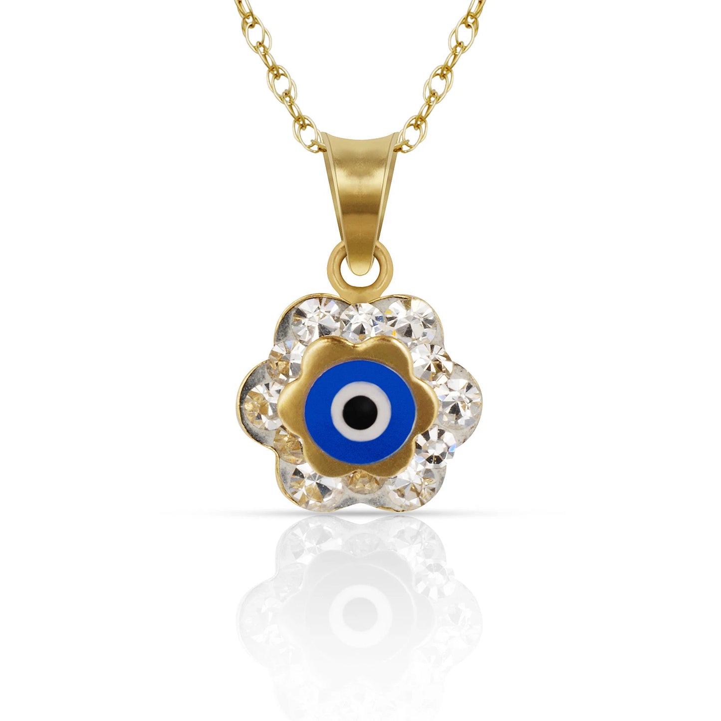 14k Yellow or White Gold CZ Flower Evil Eye Pendants