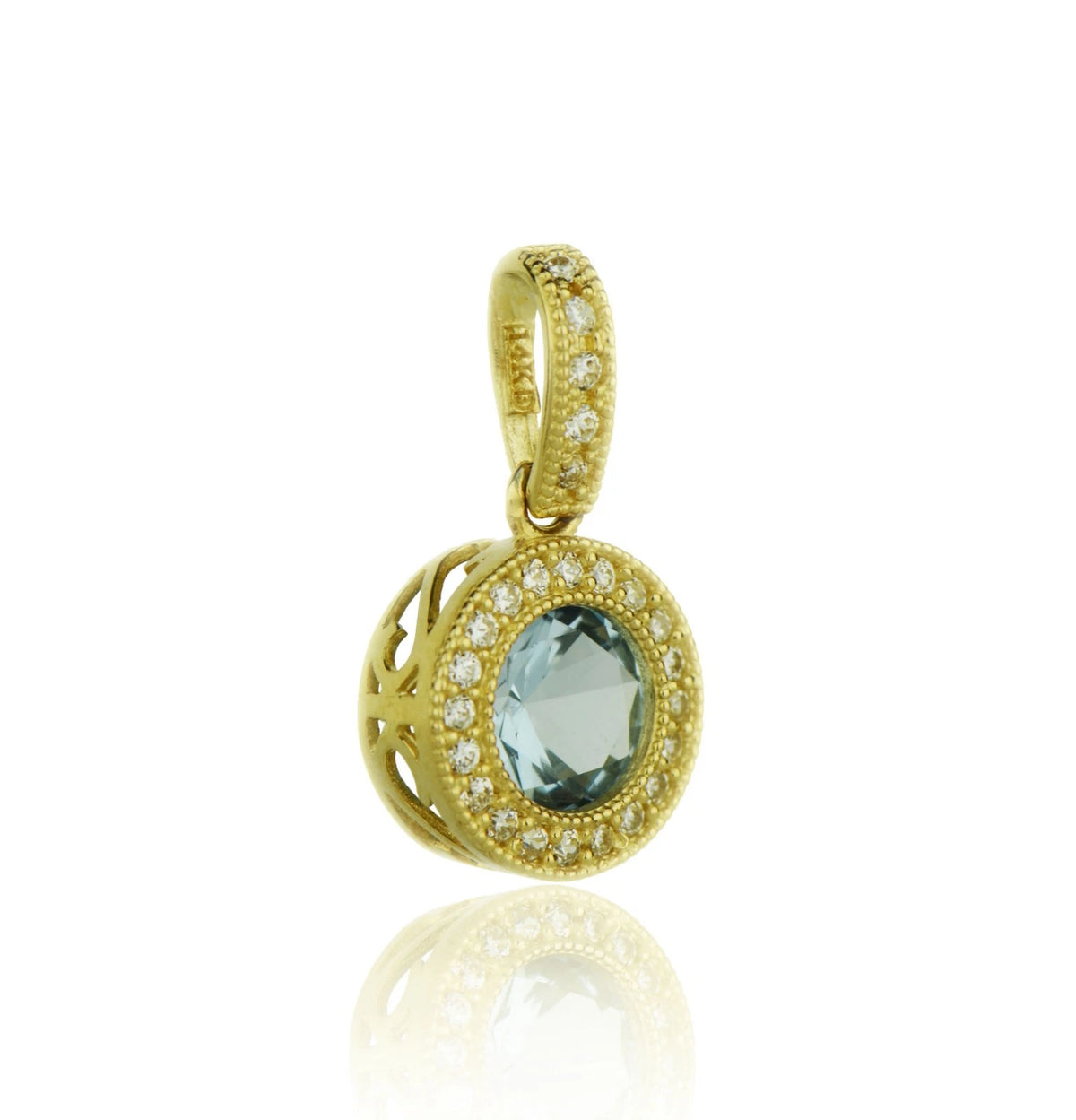 14k Yellow Gold CZ Halo Round Pendant