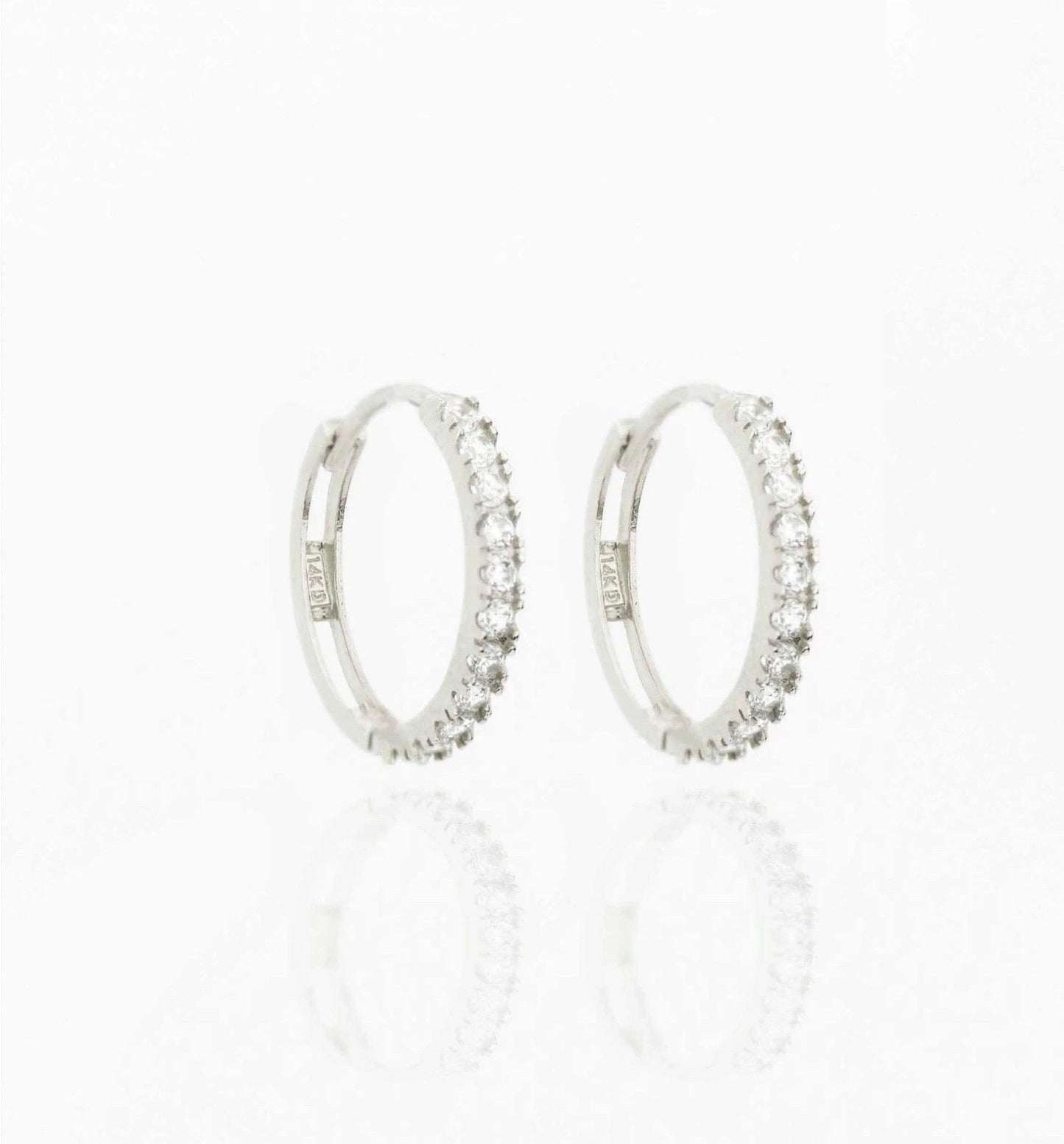 14k Yellow and White Gold CZ Huggie Hoop Earrings