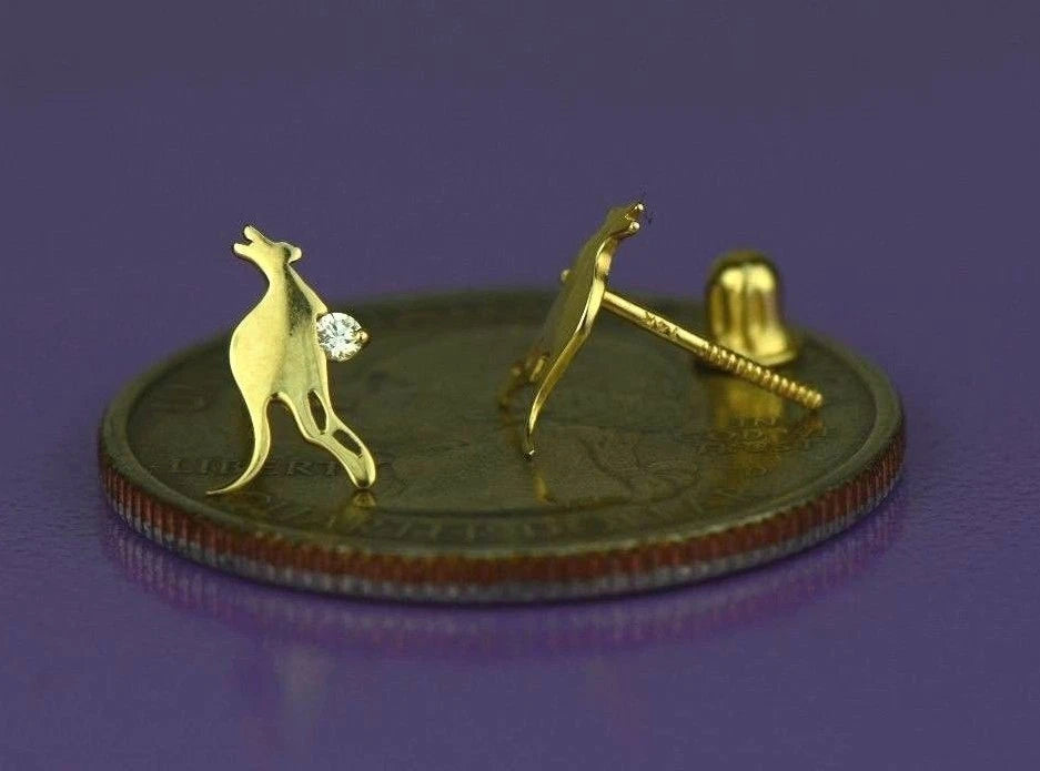14k Yellow or White Gold Kangaroo CZ stud Earring