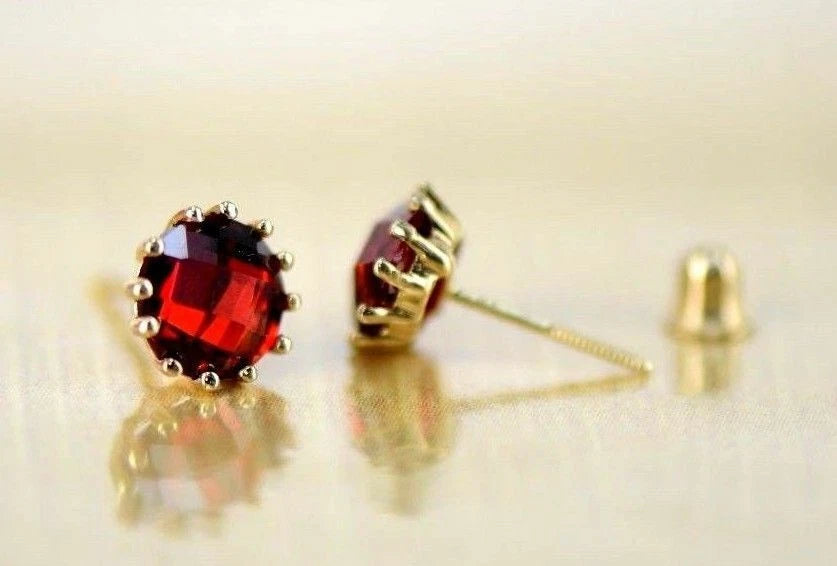 14k Solid Yellow Gold 6mm Round Birthstone Screw Back Earrings for Women