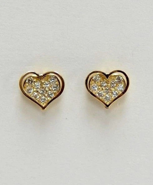 14K White Yellow Gold Heart Shape CZ Stud Earrings