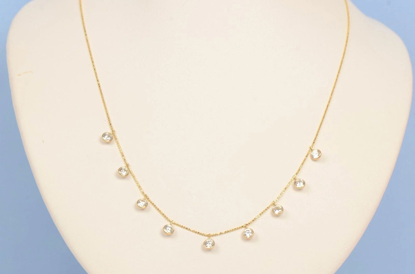 14k Yellow Gold Round clear Cubic Zirconia CZ by the yard 18" Cleopatra Necklace