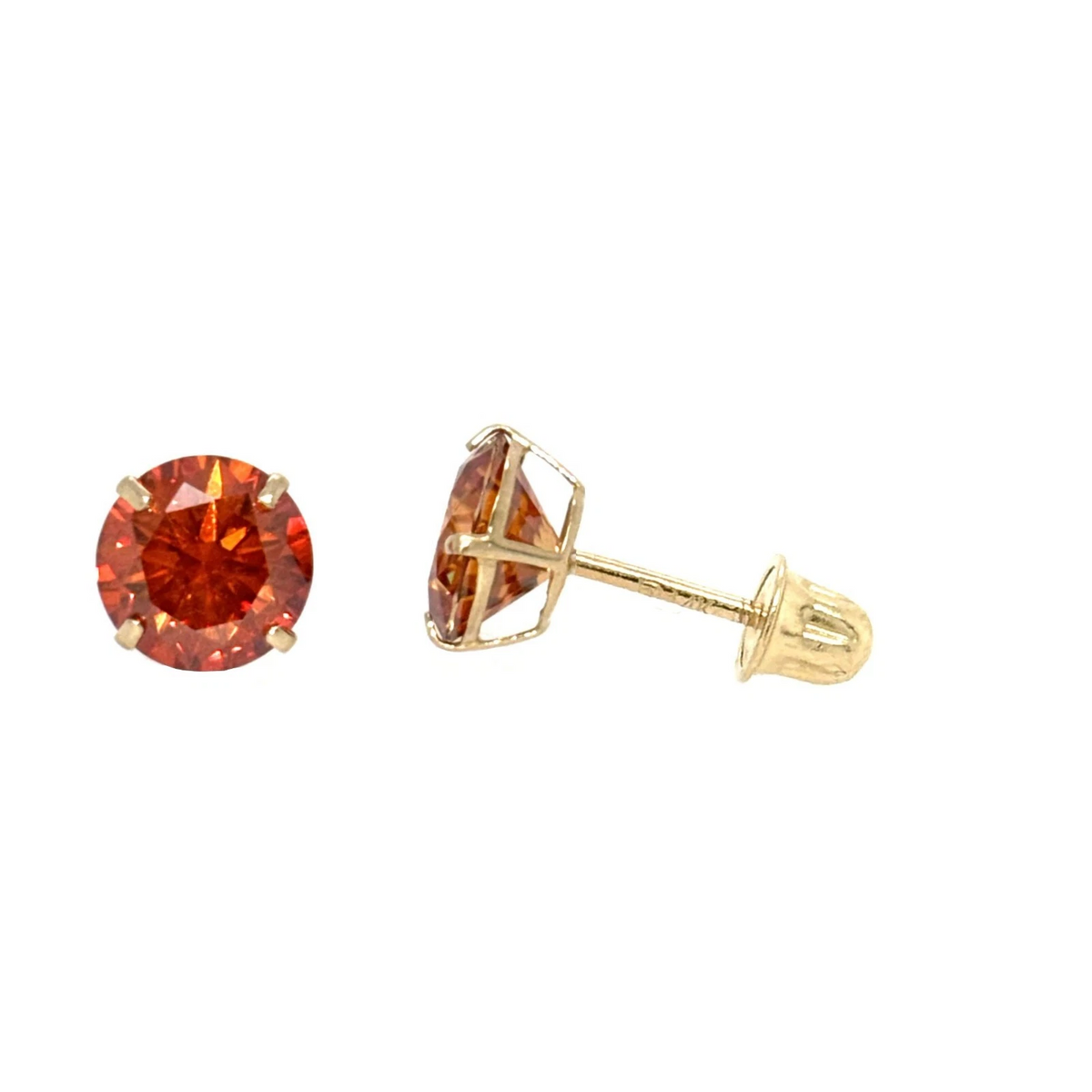 14K Gold GRA Certified D-VVS1 Round Orange Moissanite  Studs Earrings Screw Back