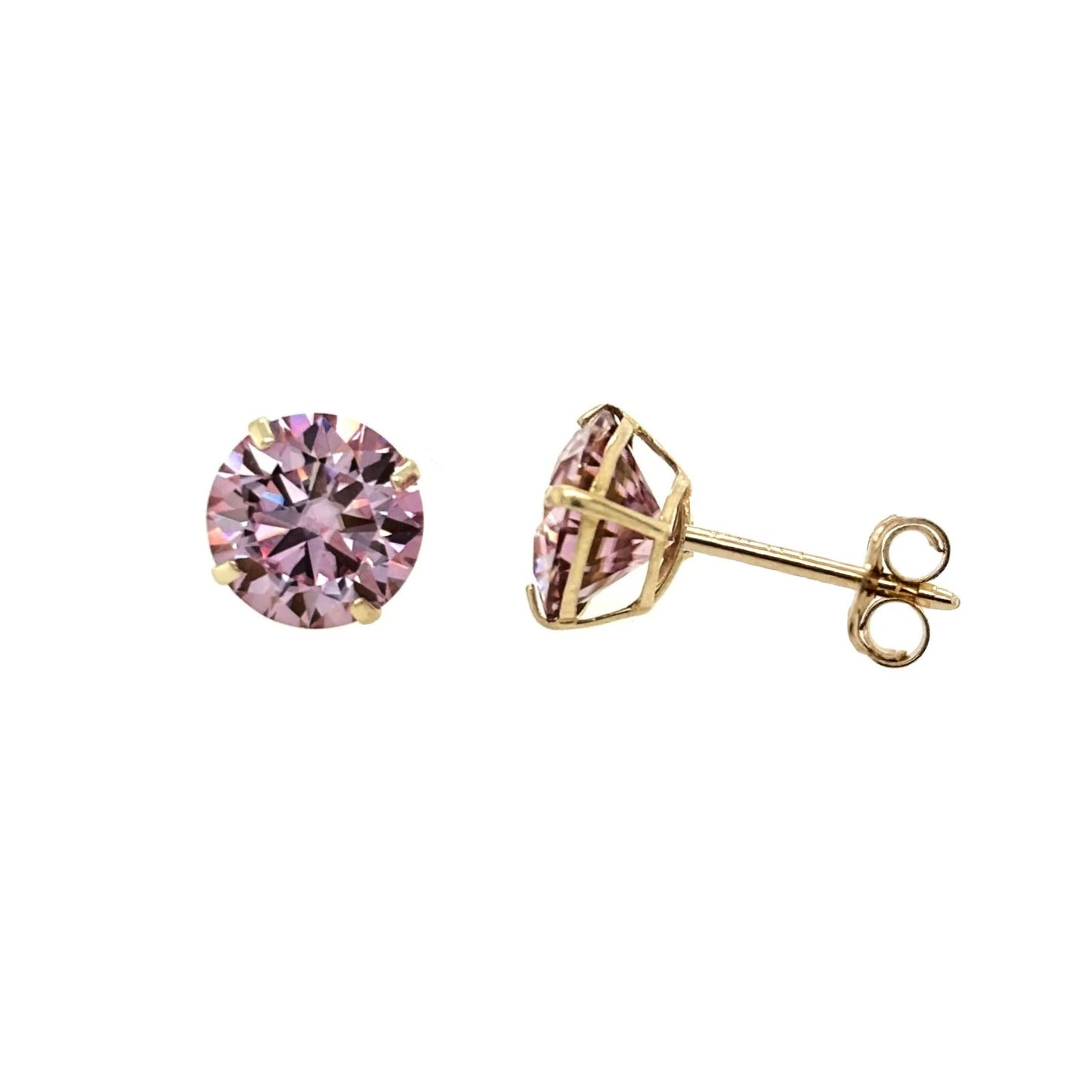 14K Gold GRA Certified D-VVS1 Round Pink Moissanite PushBack Studs Earrings